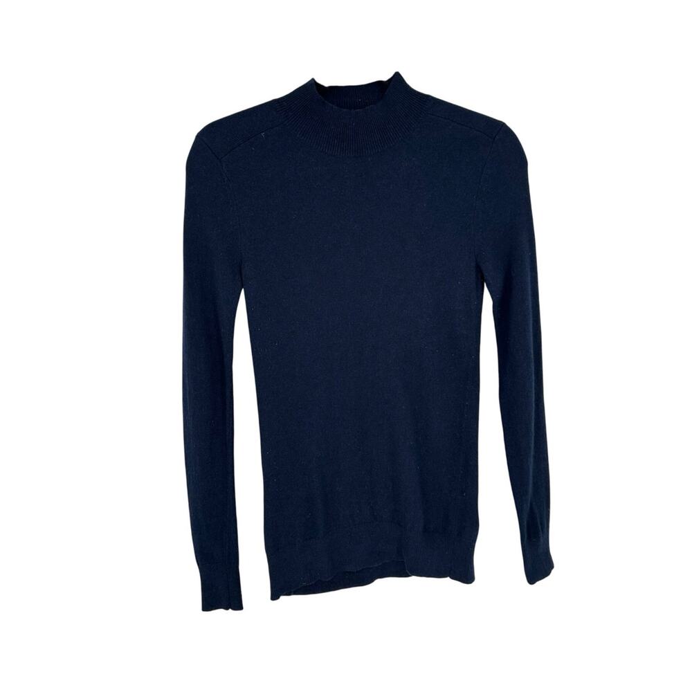 Banana Republic Sweater Womens XS Navy Blue Mock Neck Merino Wool Cashmere Knit
